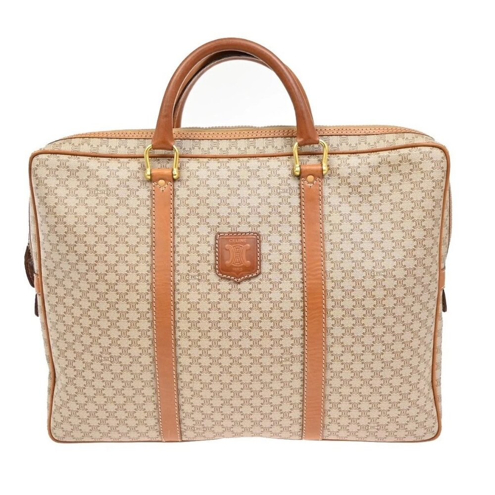 CELINE Logo Macadam Pattern Briefcas HandBag PVC Leather Brown GHW Italy 36ZA044